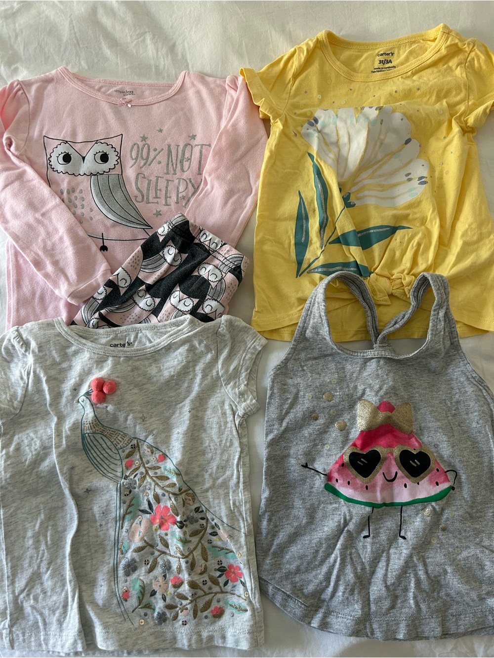 Bundle of Carters Toddler Girl 3T Summer Clothes Tops and Pajamas